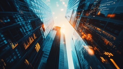 Wall Mural - Urban Landscape with Modern Skyscrapers and Sunlight