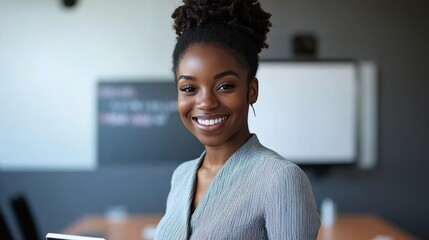 Sticker - Smiling Woman in Modern Office Environment