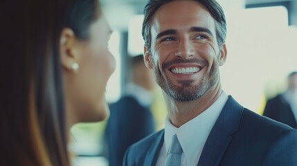 Poster - Smiling Man in Business Attire at a Professional Event