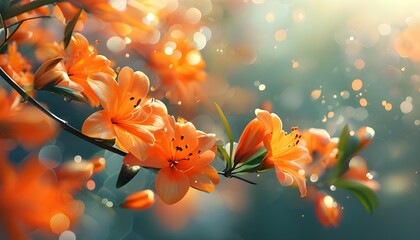 Bokeh Bliss: Orange Flower Blossom Illuminated by Soft Light in an Abstract Spring Nature Setting