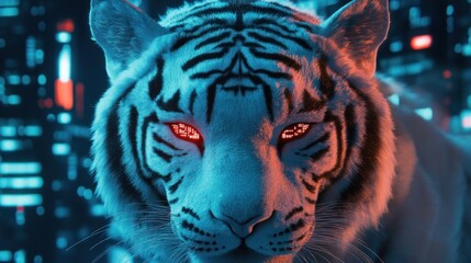 Canvas Print - White Tiger in Neon City