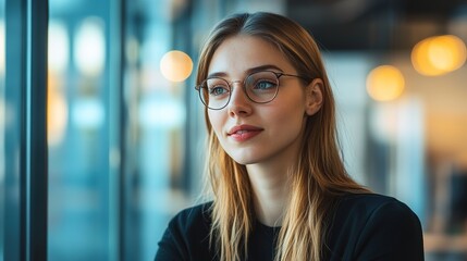 Canvas Print - Thoughtful Woman in Modern Workspace