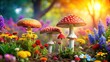 © sawaratch - of colorful mushrooms surrounded by vibrant flowers, mushrooms, flowers, colorful,nature, whimsical, fantasy, botanical, wild