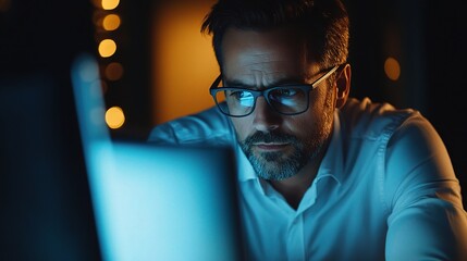 Poster - Focused Professional Working Late at Night
