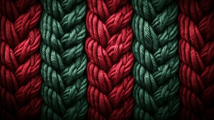 Poster - A close up of a knit sweater with green and red yarn