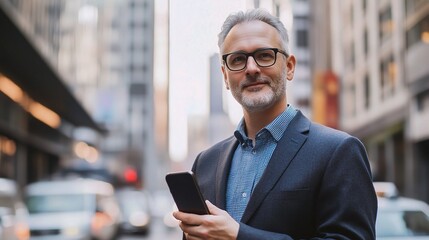 Sticker - Professional Man with Smartphone in Urban Environment