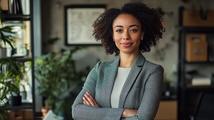 Poster - Confident Businesswoman in Modern Office Setting