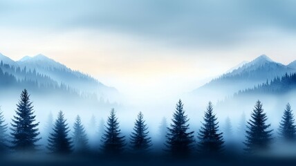 Canvas Print - A mountain range with a foggy sky and a few trees