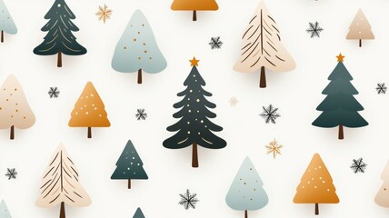 Poster - A Christmas tree pattern with many trees and snowflakes