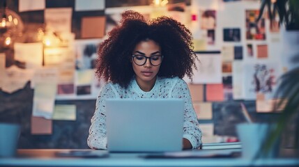 Poster - Focused Businesswoman Working on Laptop in Modern Office