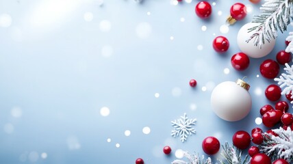 Canvas Print - A blue background with white and red Christmas decorations