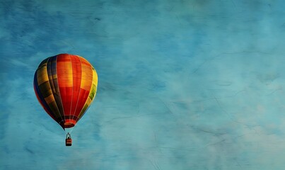 Hot watercolor air balloon in the blue sky with clouds