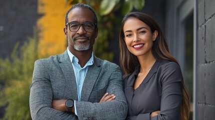 Sticker - Diverse Professionals Posing Outdoors with Confidence