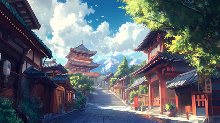Wall Mural - Anime style background chinese asia japan china architecture, ai. anime. illustrations. Anime Style. Illustration