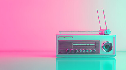 Wall Mural - antilo radio illustration, and retro colors on pastel green pink neon light background, copy space. 