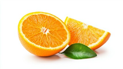 Two oranges with a leaf on top