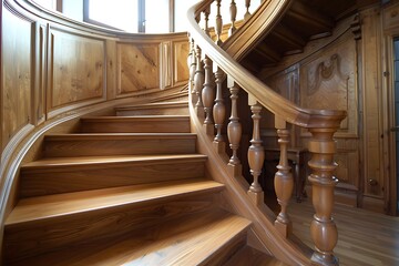 wooden stairs in a modern house, closeup of wooden stairs