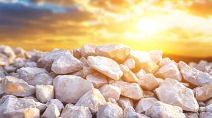 Canvas Print - A pile of rocks is sitting on a hillside, with the sun shining brightly on them