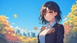 © 雅 - 笑顔のビジネスウーマンと秋の都会10