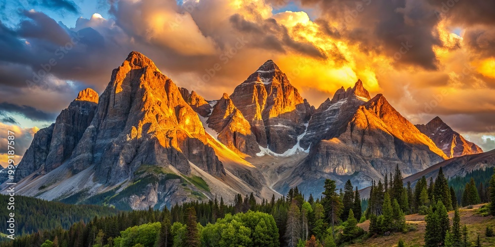 Golden Hour softens the rugged edges of distant mountain peaks as warm ...