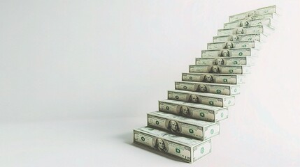 Sticker - Stairs Made of Dollar Bills Rising Upward