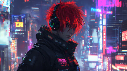 Wall Mural - Modern cyberpunk anime character jacket style ai generated image. Anime Style. Illustration