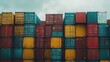 © WS Studio 1985 - Colorful Stacked Shipping Containers Against Gray Sky