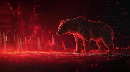 Poster - Digital Bear Illustration in Red Hues