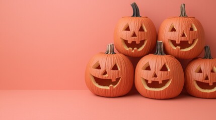 Smiling Jack O Lanterns on Orange Background   Halloween Decoration