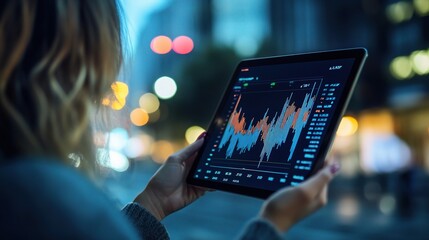 Poster - Woman Analyzing Financial Data on Tablet Screen