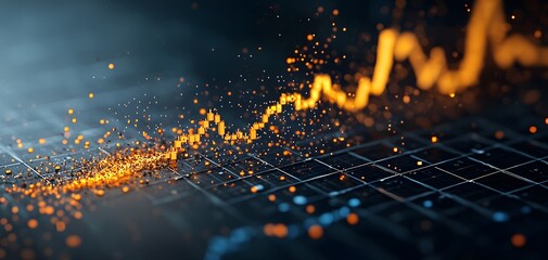 A vivid representation of financial growth with graphs showing rising stock trends and vibrant sparks. Falling Interest Rate Concept