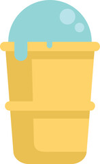 Poster - Blue ice cream melting in a yellow waffle cup, simple flat design