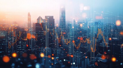 Poster - Urban Skyline with Financial Data Visualization