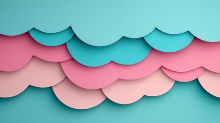 Wall Mural - Abstract Pastel Cloud Background   Blue   Pink Paper Cutout Design