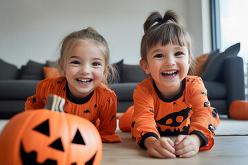 child with halloween jack o lantern