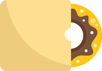 Sticker - Chocolate frosted donut with sprinkles is partially emerging from a yellow paper bag