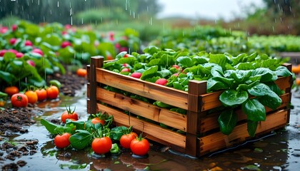 Harvesting Naturally Grown Vegetables in a Rainy Organic Farm Greenhouse for Healthy Ecological Living