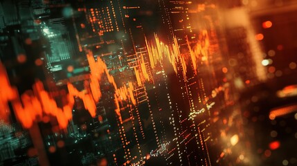 Poster - Abstract Digital Data Visualization with Orange Waves
