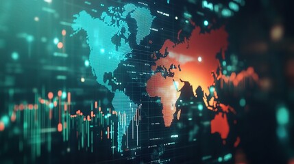 Poster - Abstract Digital World Map with Data Visualization