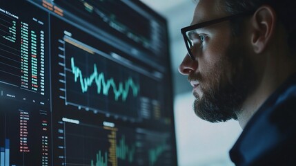 Poster - Businessman Analyzing Financial Data on Computer Screen