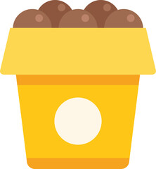 Poster - Yellow paper bucket overflowing with chocolate candy spheres, mockup with blank label for branding