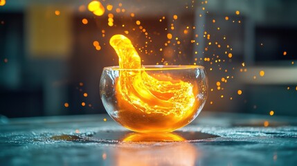 Poster - Dynamic Splash of Orange Liquid in Glass Bowl