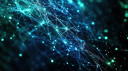 Poster - Abstract Blue and Green Network Connections Background - Futuristic Digital Technology Design