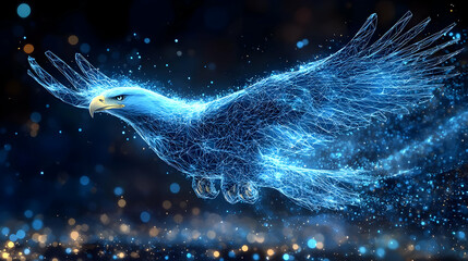 Canvas Print - Digital Eagle Soaring Through Sparkling Night Sky