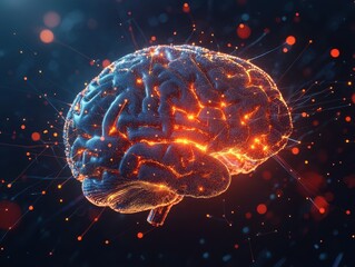 Poster - Abstract Human Brain with Glowing Lines and Particles - Neurology, AI, Technology, Science, Medical