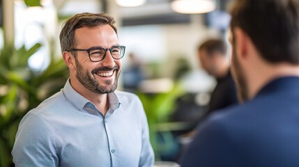 Sticker - Smiling Man Engaging in Conversation in a Café