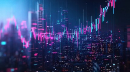 Poster - Neon City Skyline with Data Visualization