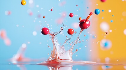 Poster - Vibrant Water Splash with Colorful Droplets in Motion