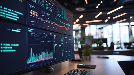 Poster - Modern Workspace with Data Visualization on Monitor