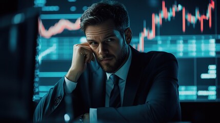 Sticker - Professional Man in Suit with Stock Market Background